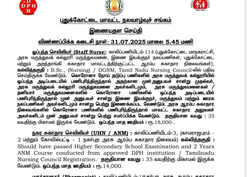 NHM Pudukkottai Recruitment 2025 Notification