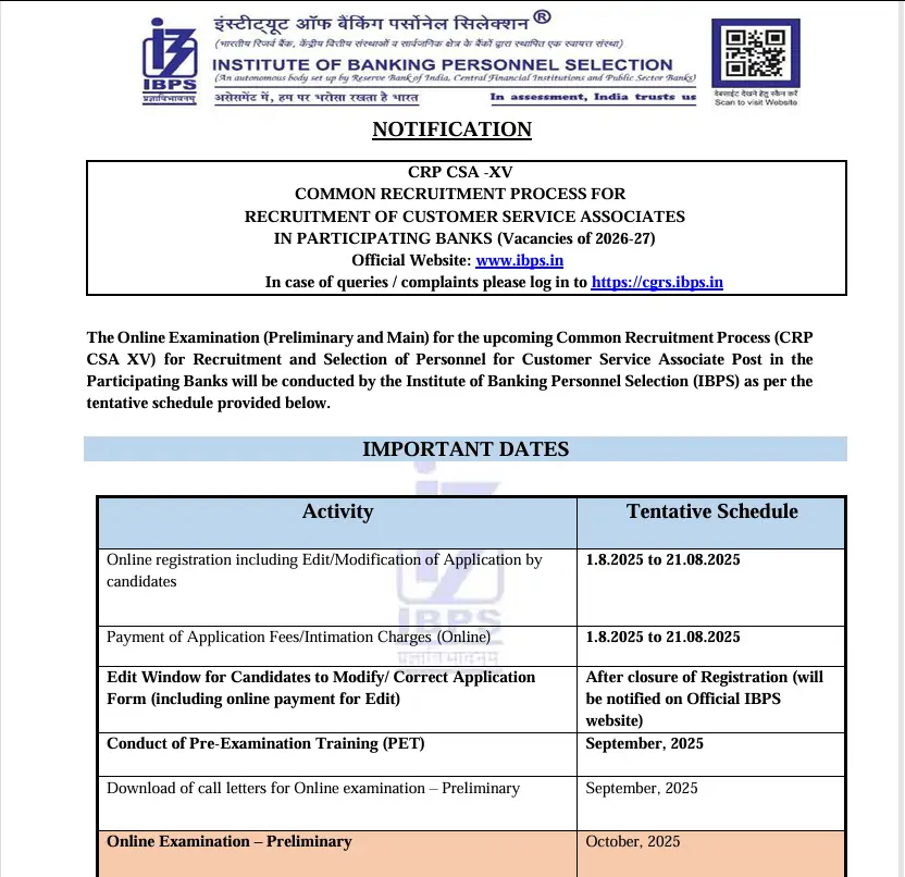 IBPS Recruitment 2025 Notification