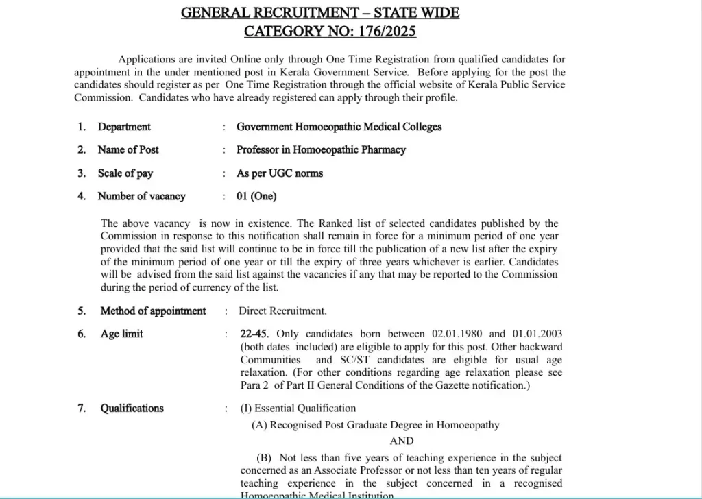 Kerala PSC Recruitment 2025