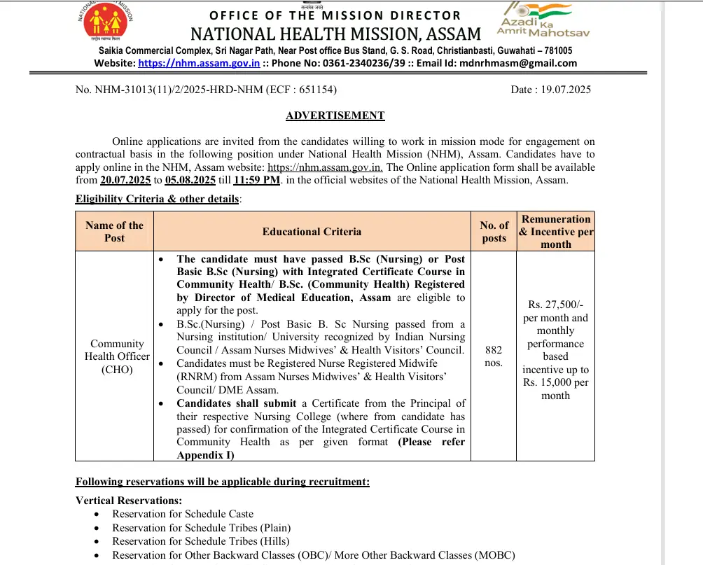 NHM Assam Recruitment 2025 notification