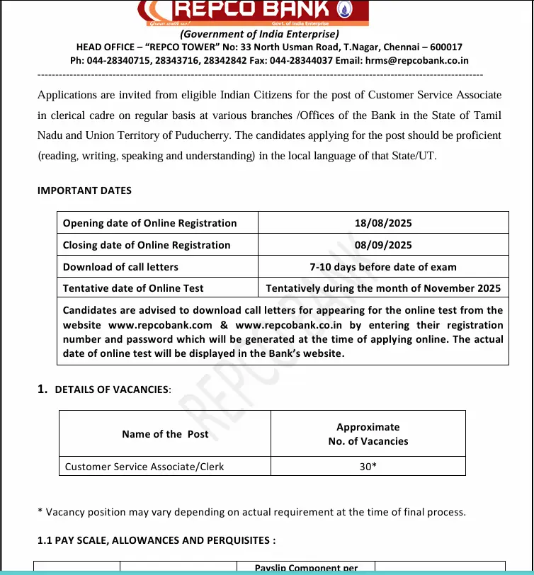 Repco Bank Notification 2025