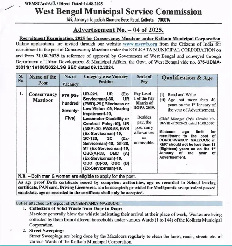 WBMSC Conservancy Mazdoor Recruitment 2025