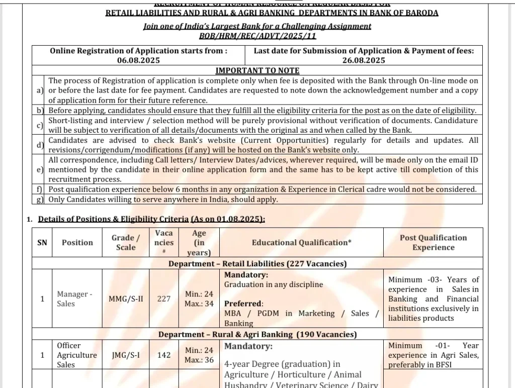 bank of baroda notification