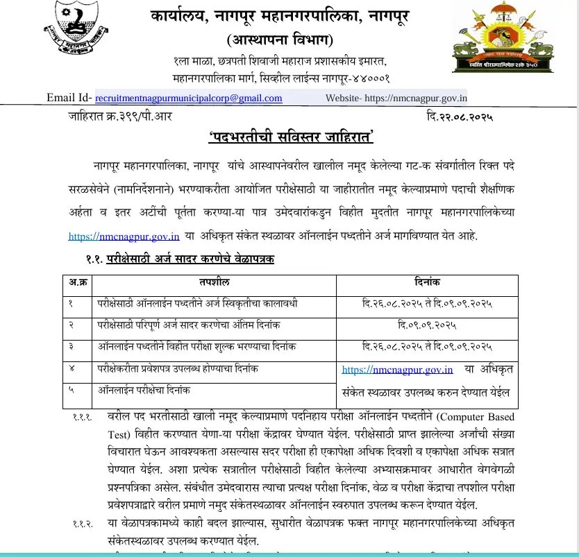 NMC Nagpur Recruitment 2025