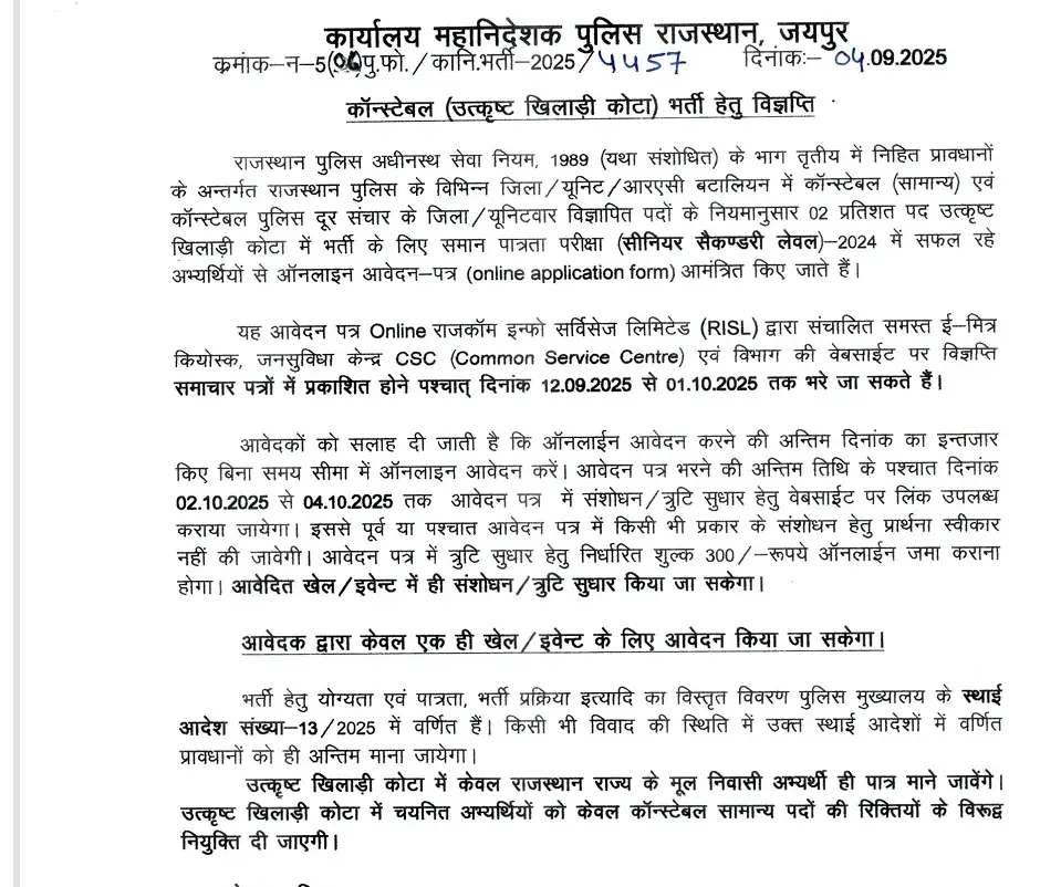 Rajasthan Police Recruitment 2025 Notification