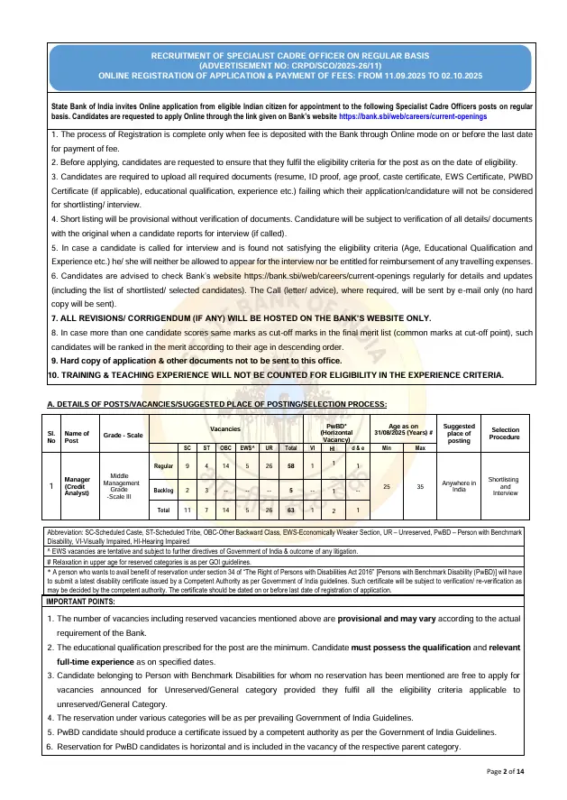 SBI SO 2025 Notification