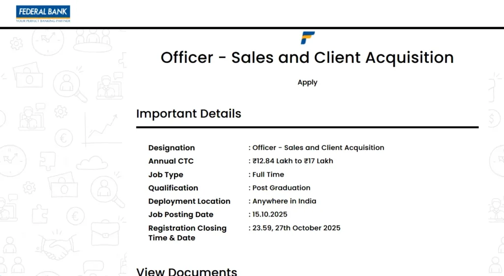 Federal Bank Officer Recruitment 2025