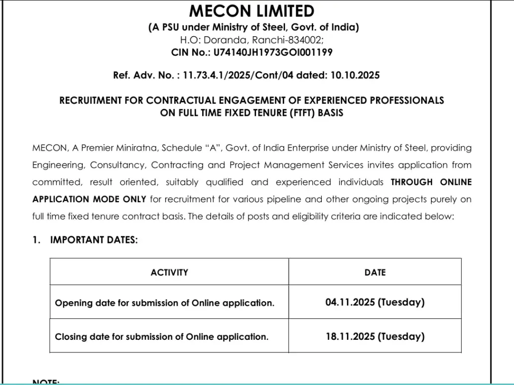 MECON Recruitment 2025