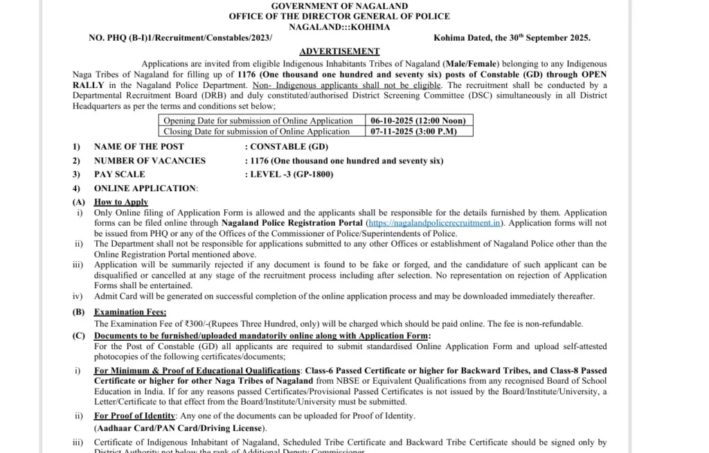 Nagaland Police Constable Recruitment 2025
