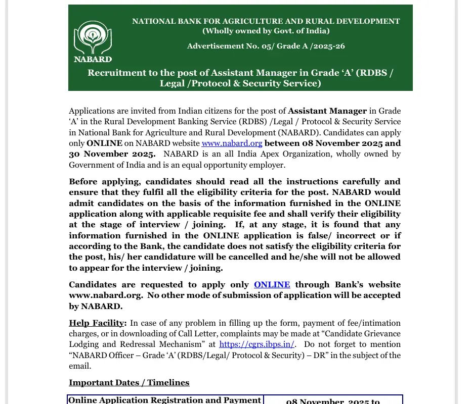 NABARD Assistant Manager Recruitment 2025