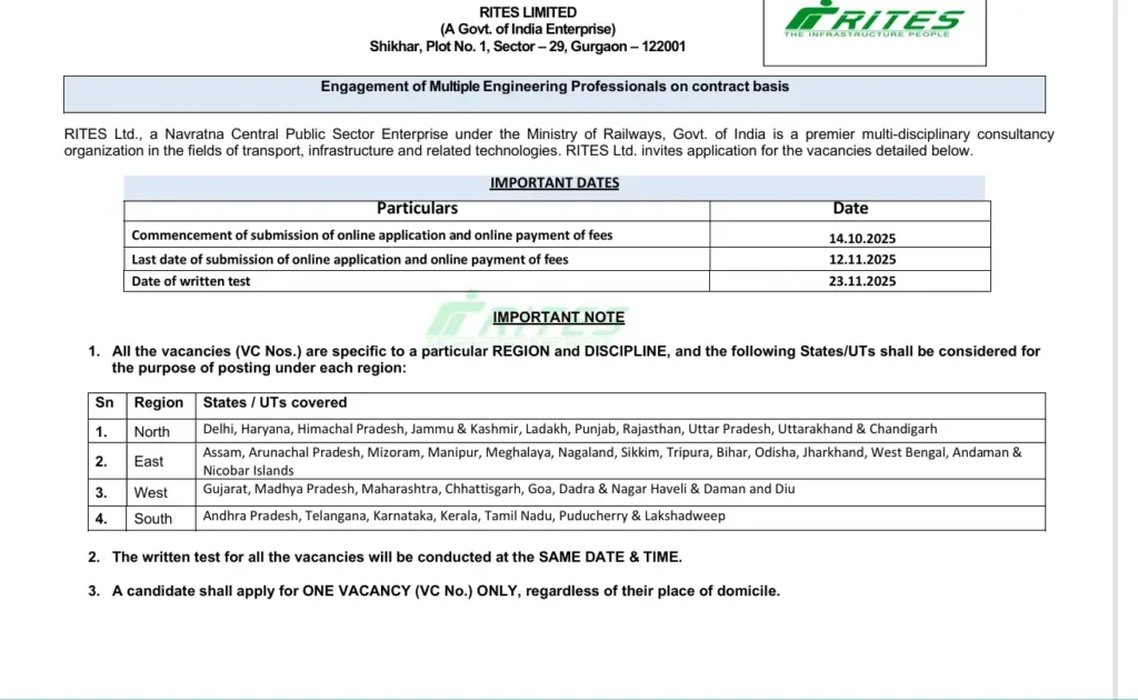 RITES Senior Technical Assistant Recruitment 2025