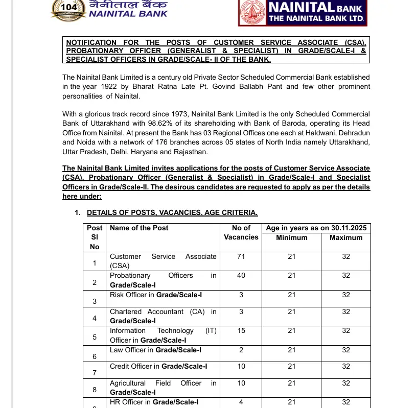 Nainital Bank Specialist Officers Recruitment 2025