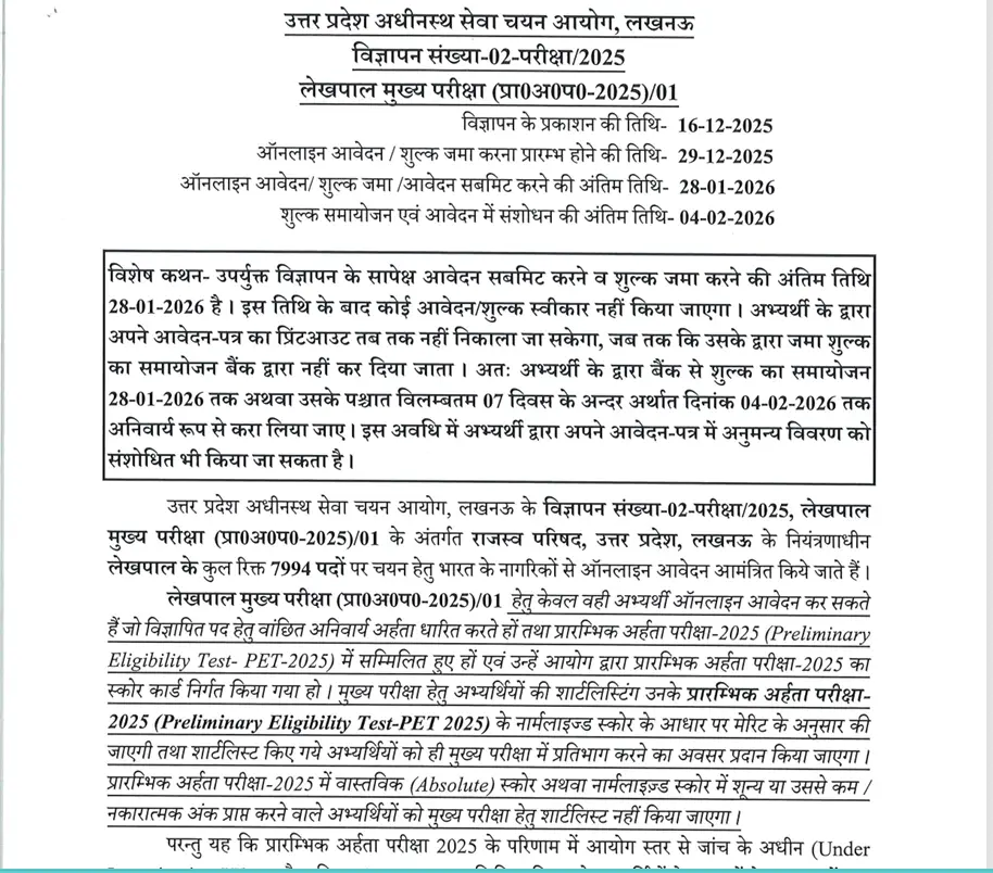 UPSSSC Lekhpal Recruitment 2026