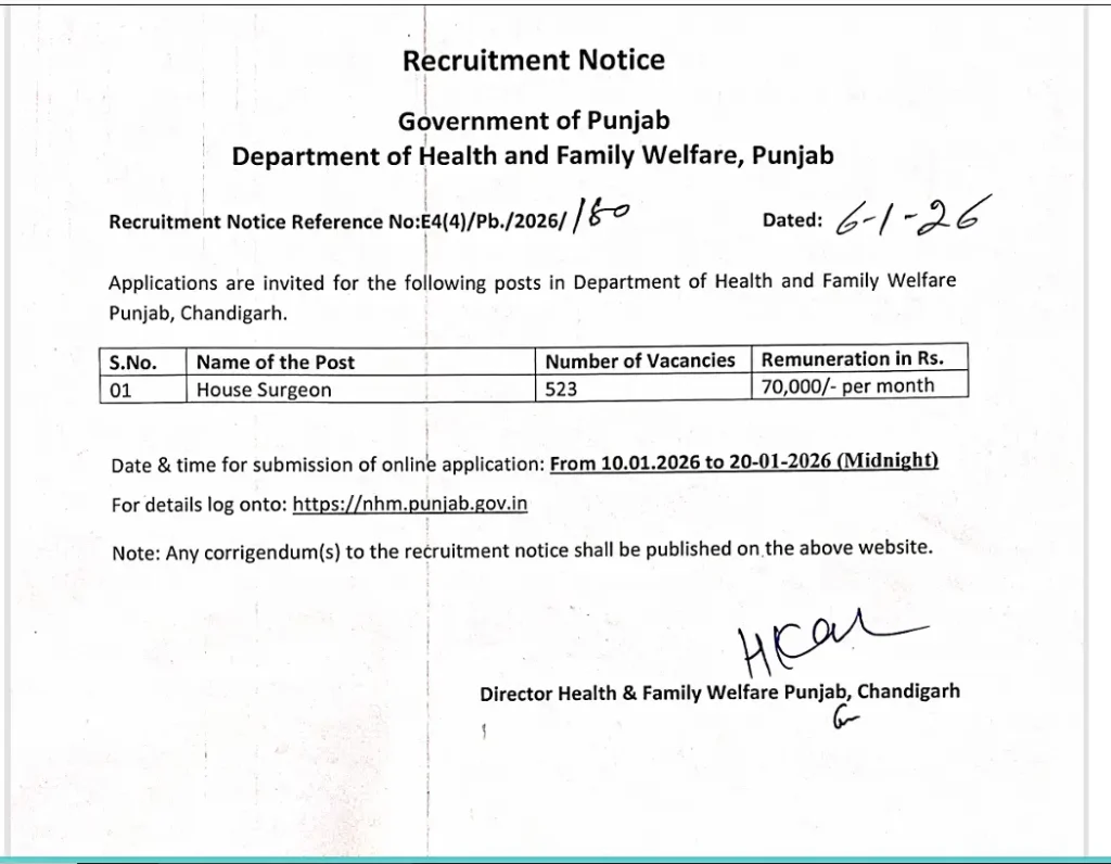 DHFW Punjab Surgeon Recruitment 2026