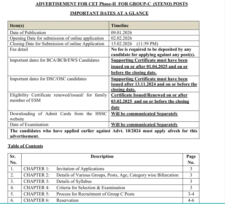 HSSC Steno Recruitment 2026