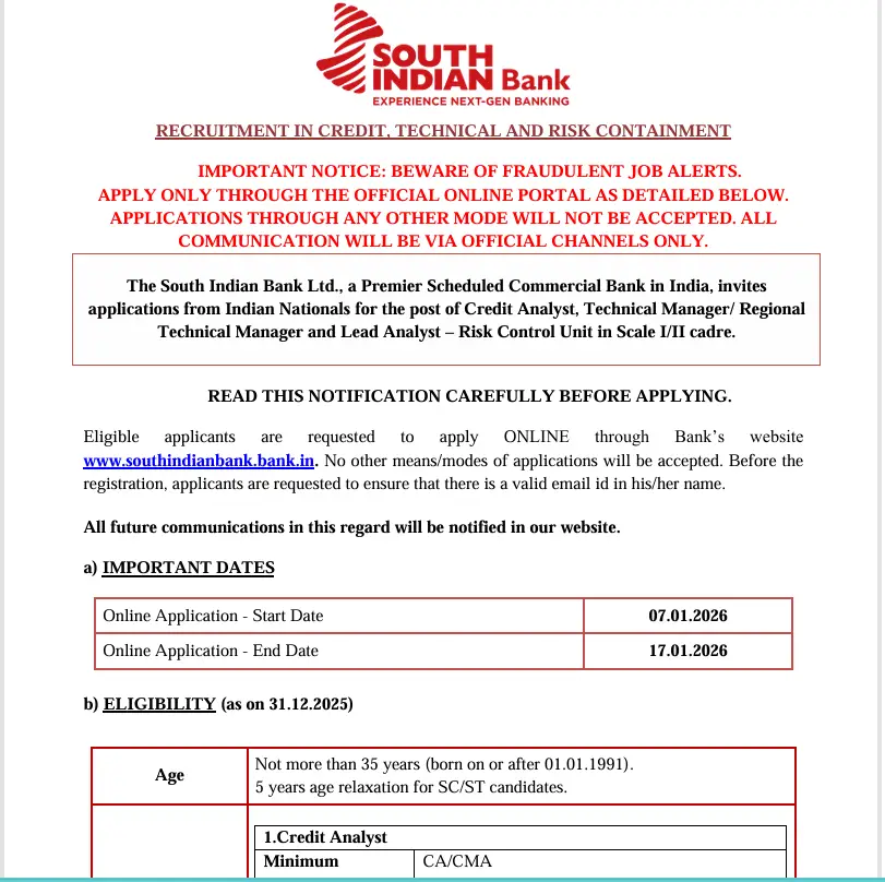South Indian Bank Recruitment 2026